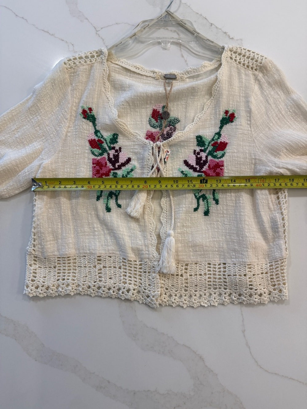 gimmicks by BKE Cream Cropped Knit Cardigan with Floral Embroidery - Picture 5 of 7